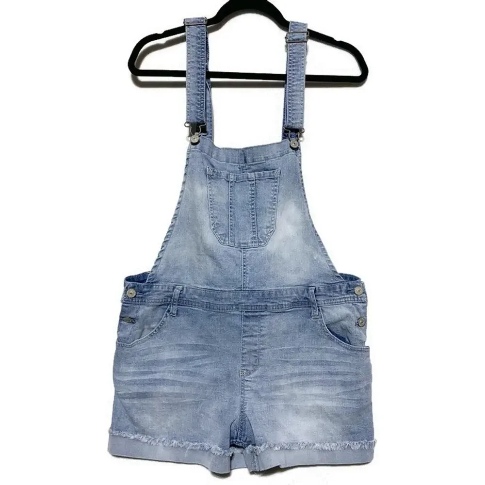 Wallflower Eco Cuffed Denim Bib Overall Shorts Girls Young Adult Size XL